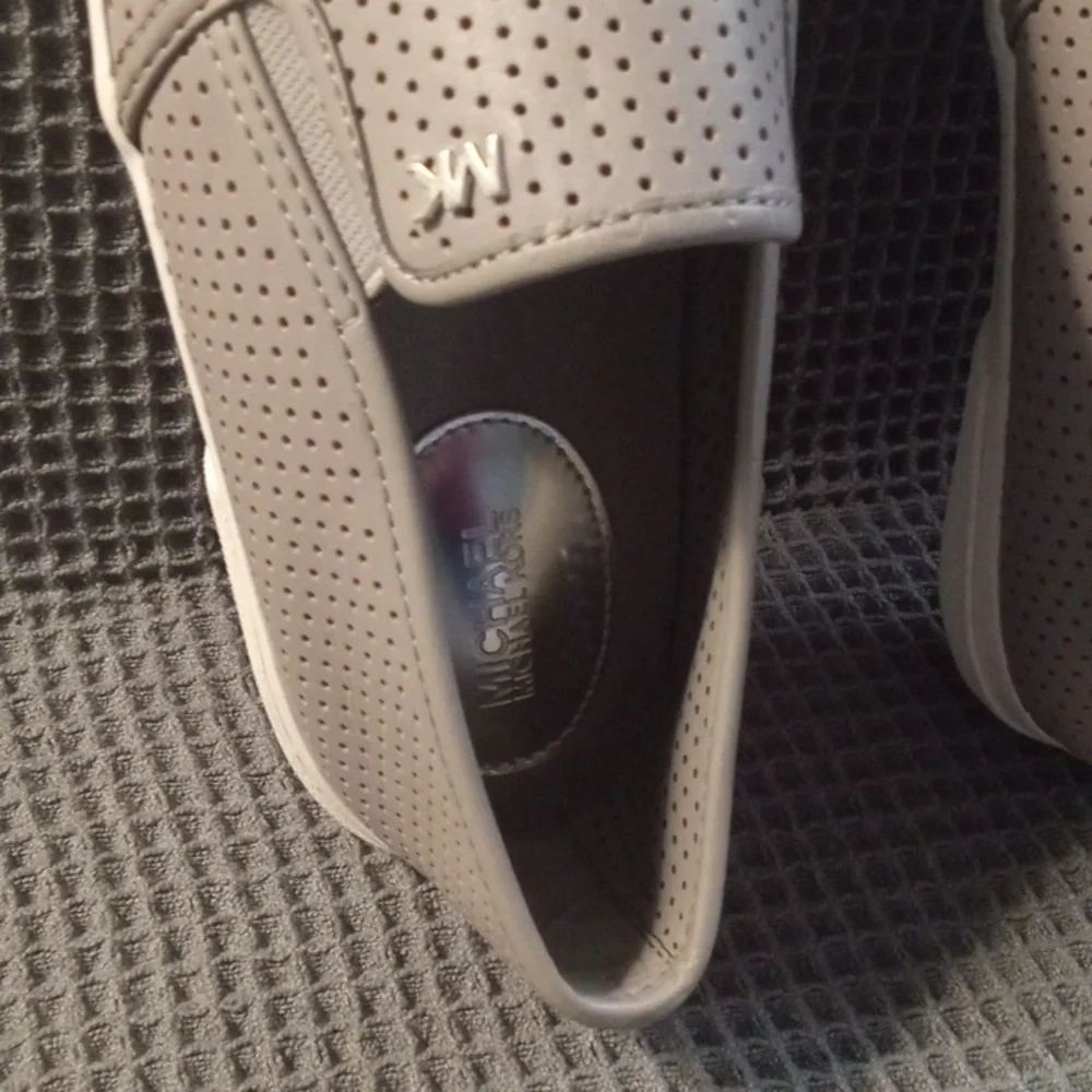 Women's Michael Kors Gray Perforated Leather Slip On Casual Sneaker Shoe - Picture 5 of 9